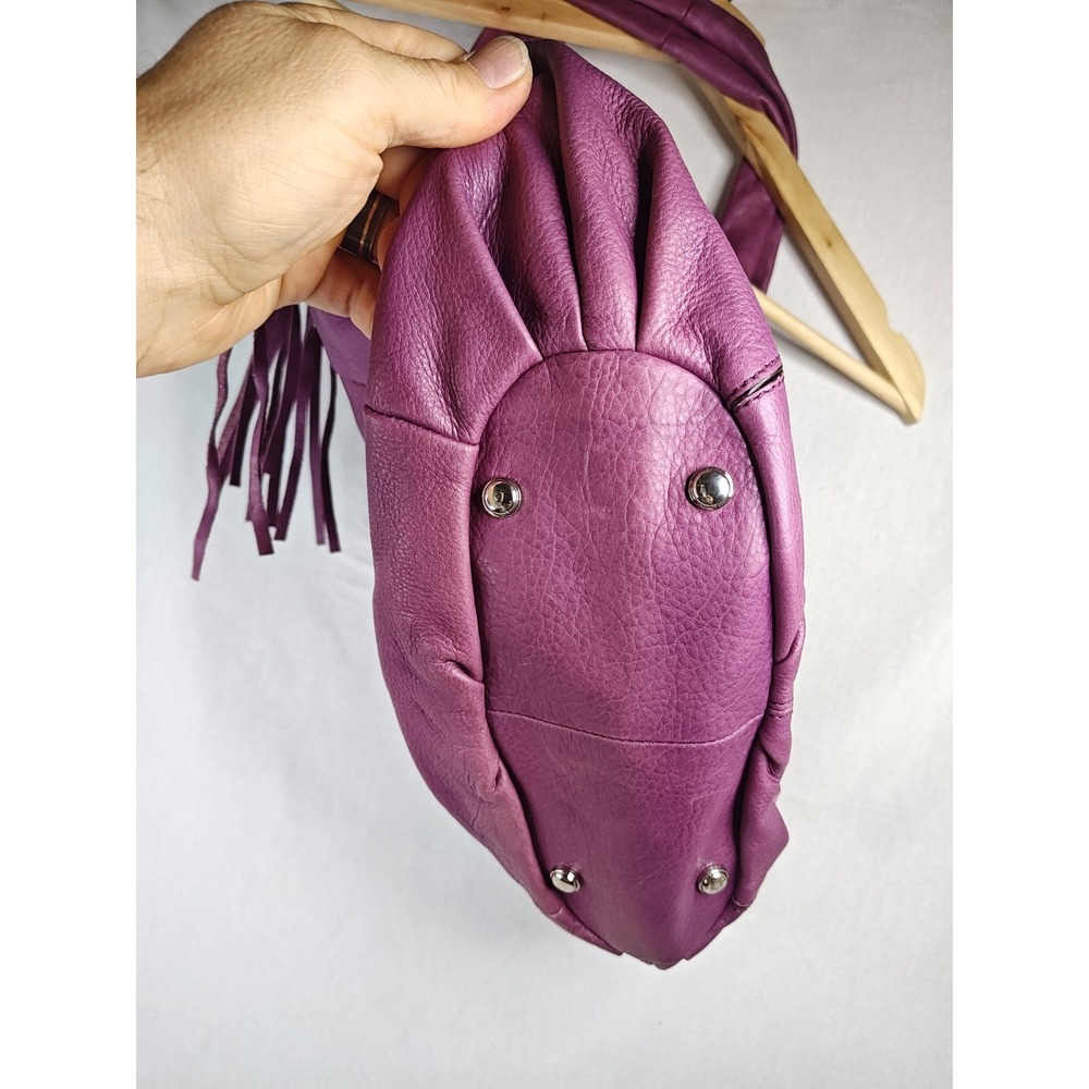 B. Makowsky Cabernet Purple Leather Fringe Tote Bag Hobo Purse NWT A212792 - Picture 9 of 16